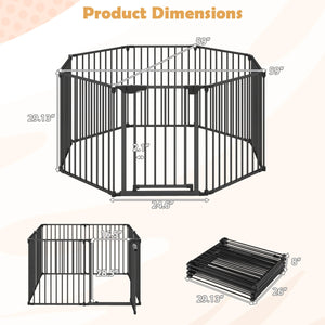 8-Panel Extra Wide Baby Gate Adjustable Pet Safety Fence with Auto-close Door