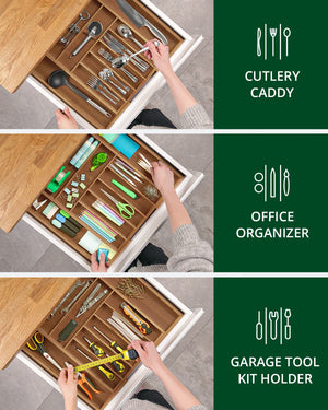 Silverware Drawer Organizer, Brown Bamboo (9 Slots)