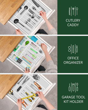 Silverware Drawer Organizer, White (9 Slots)