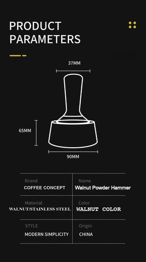 Solid Walnut Espresso Tamper Set - 58mm Solid Wood Handle + Stand