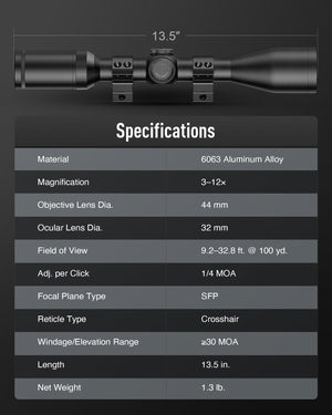 Pinty Nova 3-12x44 SFP Rifle Scope