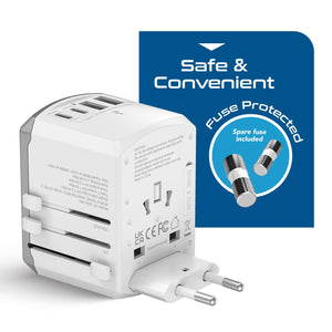 All-In-One International Travel Adapter - 5 in 1 - 2 USB-A & 2 USB-C - Max. 17.5W (3.5A) - White (UP-15KU-WH) - TRAPSKI
