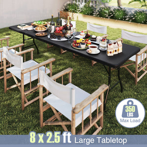 8 ft Portable Folding Table 350 LBS Fold-in-Half Table with HDPE Tabletop