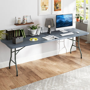 8 ft Portable Folding Table 350 LBS Fold-in-Half Table with HDPE Tabletop