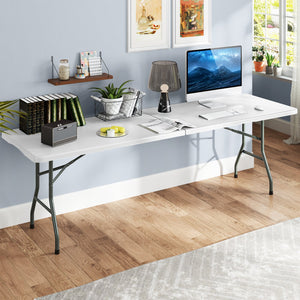 8 ft Portable Folding Table 350 LBS Fold-in-Half Table with HDPE Tabletop