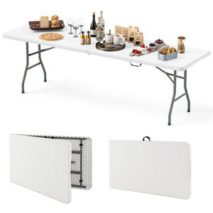 8 ft Portable Folding Table 350 LBS Fold-in-Half Table with HDPE Tabletop