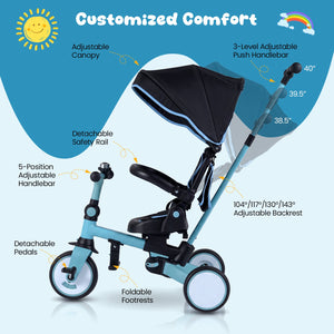 8-in-1 Folding Kids Tricycle with Removable Canopy and Push Handle