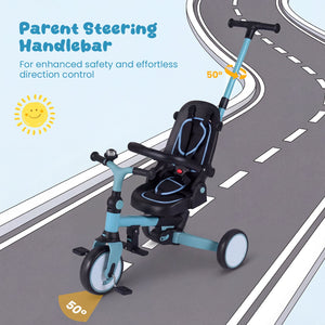8-in-1 Folding Kids Tricycle with Removable Canopy and Push Handle