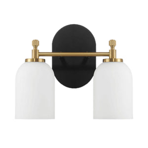 Vortex - 2 Lights Vanity In Style For Over Bathroom Mirror Wall Sconce - Black / Gold / White