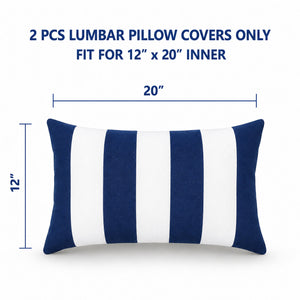 4 Pack Outdoor Lumbar Pillow Covers - Navy Blue/White Striped
