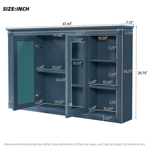 Wall-Mounted Mirror Cabinet With Adjustable Shelf and Open Shelves