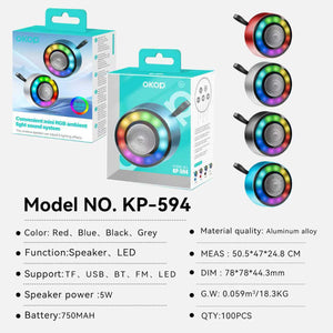 KP-594 Best-selling Metal Mini Bluetooth Speaker Wireless Portable Outdoor-Ready TF Card Support Heavy Bass RGB Lighting In Stock