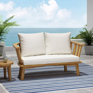 Outdoor Wooden Loveseat with Cushions - White/Teak