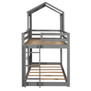 Bunk Bed Wood Bed & Roof, Window, Guardrail, Ladder