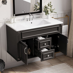 36 Inch Wall Mounted Bathroom Cabinet with Ceramic Sink and Drawers