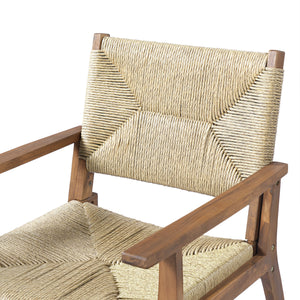 5-Piece Outdoor Dining Set: Teak Finish Round Acacia Wood Table & 4 Wicker Armchairs