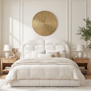 Queen Size Boucle Upholstered Platform Bed with Tufted Headboard
