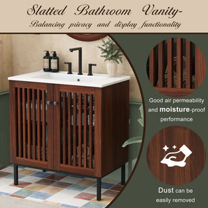 30" Vintage Bathroom Vanity With Ceramic Sink
