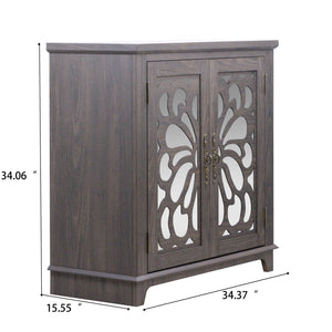 Elegant Sideboard With 2 Acrylic Mirrored Doors, Adjustable Shelf Storage