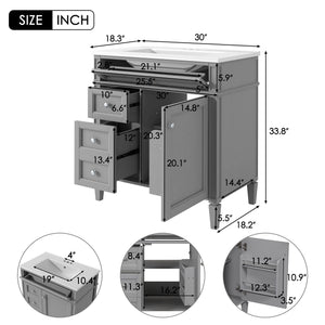 Bathroom Vanity With Top Sink, Storage Cabinet With 2 Drawers, Tip Out Drawer