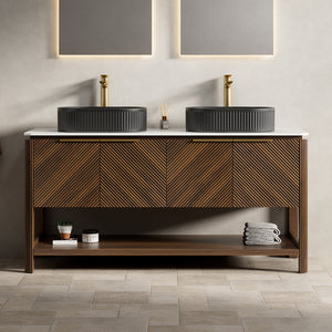 Indigo 60" Bathroom Vanity with Sintered Stone Countertop and Vessel Sink