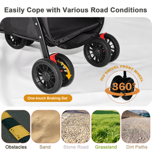 Pet Stroller Foldable 4-Wheel Design with Breathable Mesh