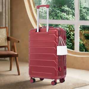 28 Inch ABS Hard Shell Large Travel Checked Luggage - Wine Red