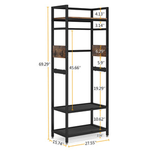 Rack With Hanging Rod, 4 Hooks, Heavy Duty Freestanding Closet Organizer - Brown / Black