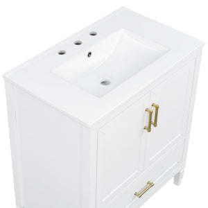 Elegant Fluted Bathroom Vanity With Sink, Soft Close Doors & Drawer