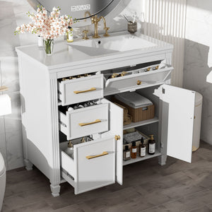 Modern Bathroom Vanity With Ceramic Sink, Freestanding