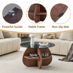 Creative Cross-Structure Round Coffee Table with Glass Top