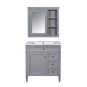 Bathroom Vanity With Top Sink, Storage Cabinet & Mirror - Gray