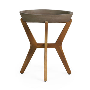 Yukon Contemporary Side Table with Lightweight Concrete Top and Acacia Wood Frame - Gray