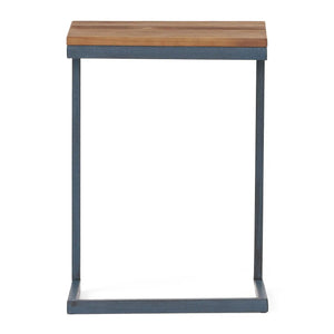 C Shaped End Table With Iron Base And Fir Wood Top