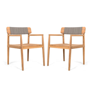 Creative Braided Acacia Wood Outdoor Dining Chairs with Armrests