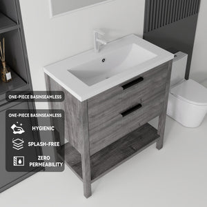 36 Inch Freestanding Bathroom Vanity with Sink, Soft-Close Drawer, Ceramic Sink, Plywood