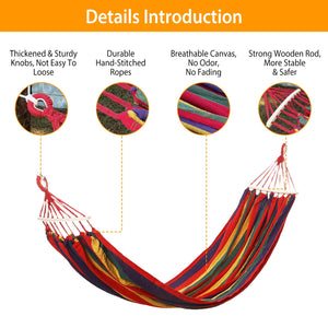 Double Hammock 2 Person Canvas Hanging Hammock Swing Bed with Carrying Bag Hold 330LBS for Camping Travel Beach