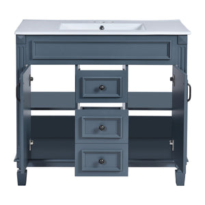 36" Bathroom Vanity With Ceramic Sink and Soft-Close Doors - Blue