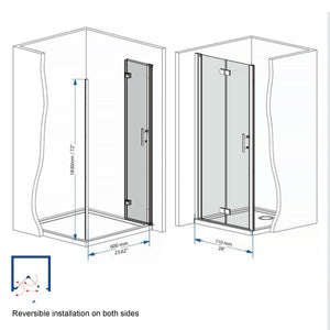 29-28" x 72" Bifold Shower Door, 1/4" (6mm) Tempered Glass
