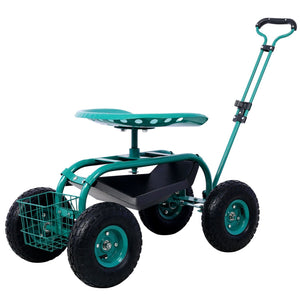 Rolling Garden Scooter Cart With 360° Swivel Seat And Tool Tray