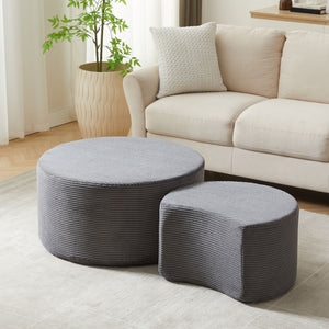 Modern Upholstered Round Coffee Table For Living Room (Set of 2)
