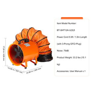 Portable Ventilator, 12 Inch Heavy Duty Cylinder Fan