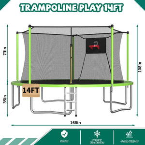 14FT Sports Fitness Trampoline with Enclosure Net