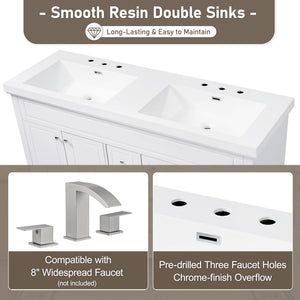 Bathroom Vanity With Double Sinks, 3 Drawers & 4 Doors - White