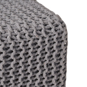 Chabani - Indoor Modern Knitted Fabric Cube Pouf Ottoman - Light Gray