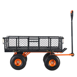 Metal Garden Dump Cart with Easy-Assemble Frame and Convertible Handle