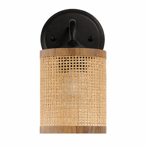 Reef - Single Lights Wall Sconce With Natural Shade Rustic Wicker Wall Light - Black / Rattan