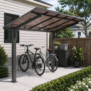 8x5ft Galvanized Steel Carport with Sloped PC Roof