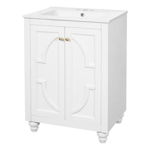 Bathroom Vanity With Ornate Elliptical Motif, Soft Close Hinges