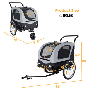 2-in-1 Bike Trailer & Pet Stroller for Dogs up to 110lbs